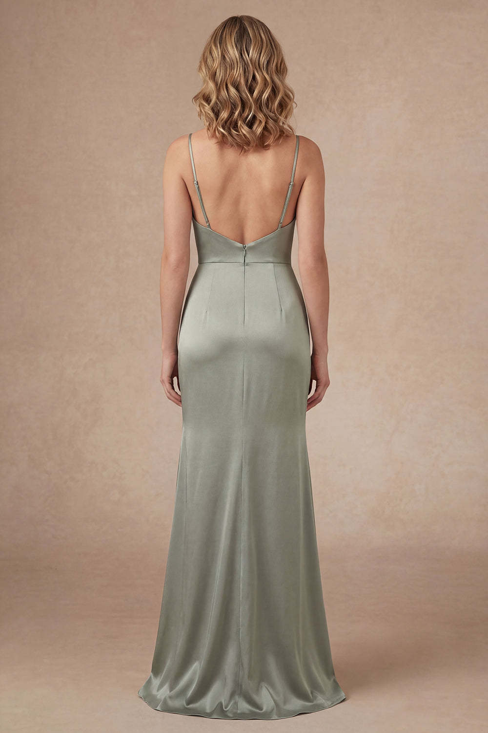 Light Green Satin Sheath Spaghetti Straps Long Mother of the Bride Dress with Cape