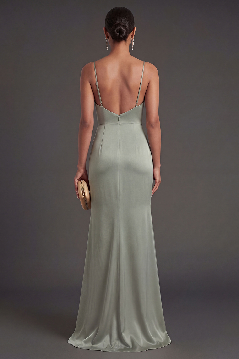 Light Green Satin Sheath Spaghetti Straps Long Formal Dress with Cape