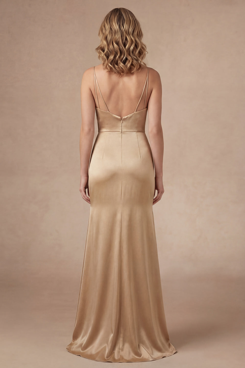 Satin Sheath Champagne Spaghetti Straps Long Mother of the Bride Dress with Cape