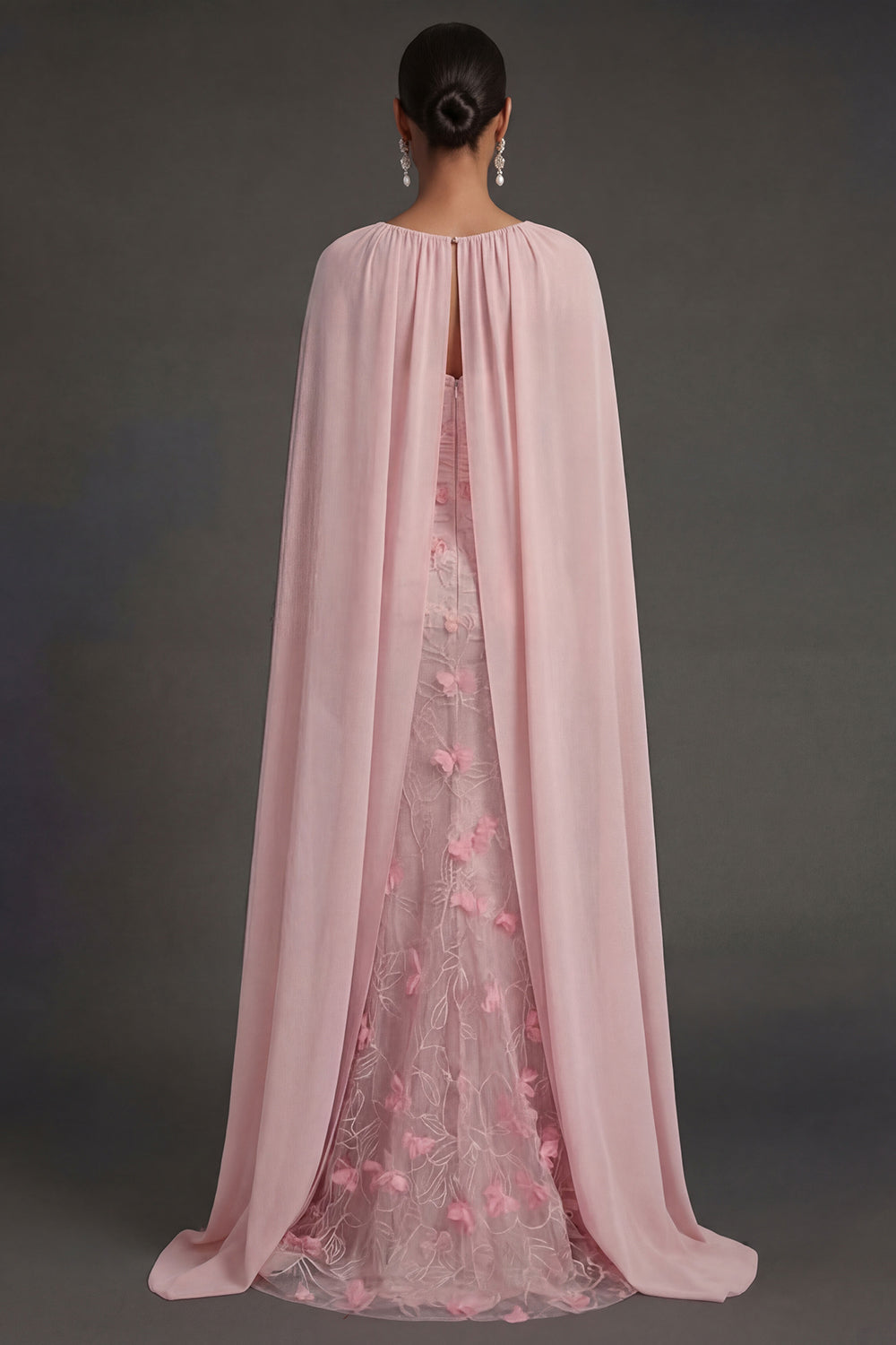 Floral Appliqued Sheath Ruched Strapless Backless Pink Long Formal Dress