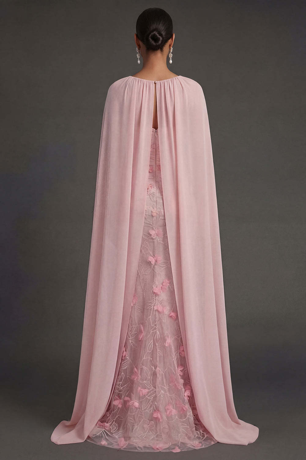 Floral Appliqued Sheath Ruched Strapless Backless Pink Long Formal Dress