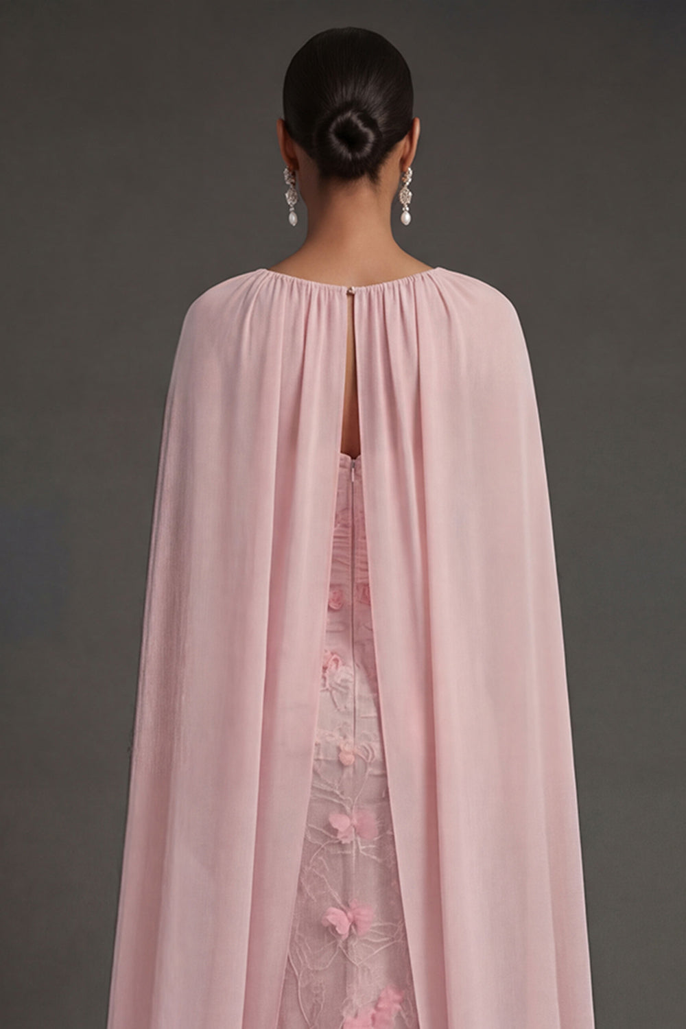 Floral Appliqued Sheath Ruched Strapless Backless Pink Long Formal Dress