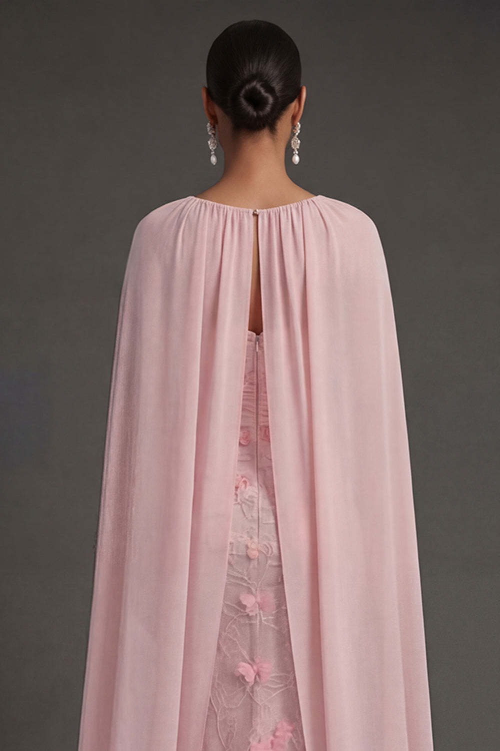 Floral Appliqued Sheath Ruched Strapless Backless Pink Long Formal Dress