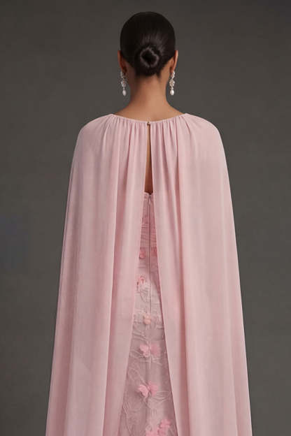 Floral Appliqued Sheath Ruched Strapless Backless Pink Long Formal Dress