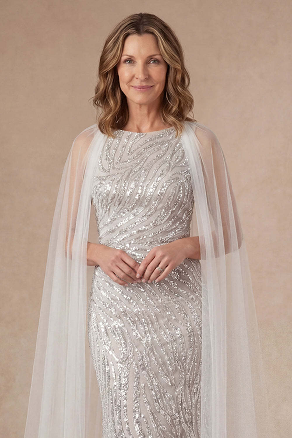 Sheath Silver Appliqued Round Neck Sleeveless Long Mother of the Bride Dress