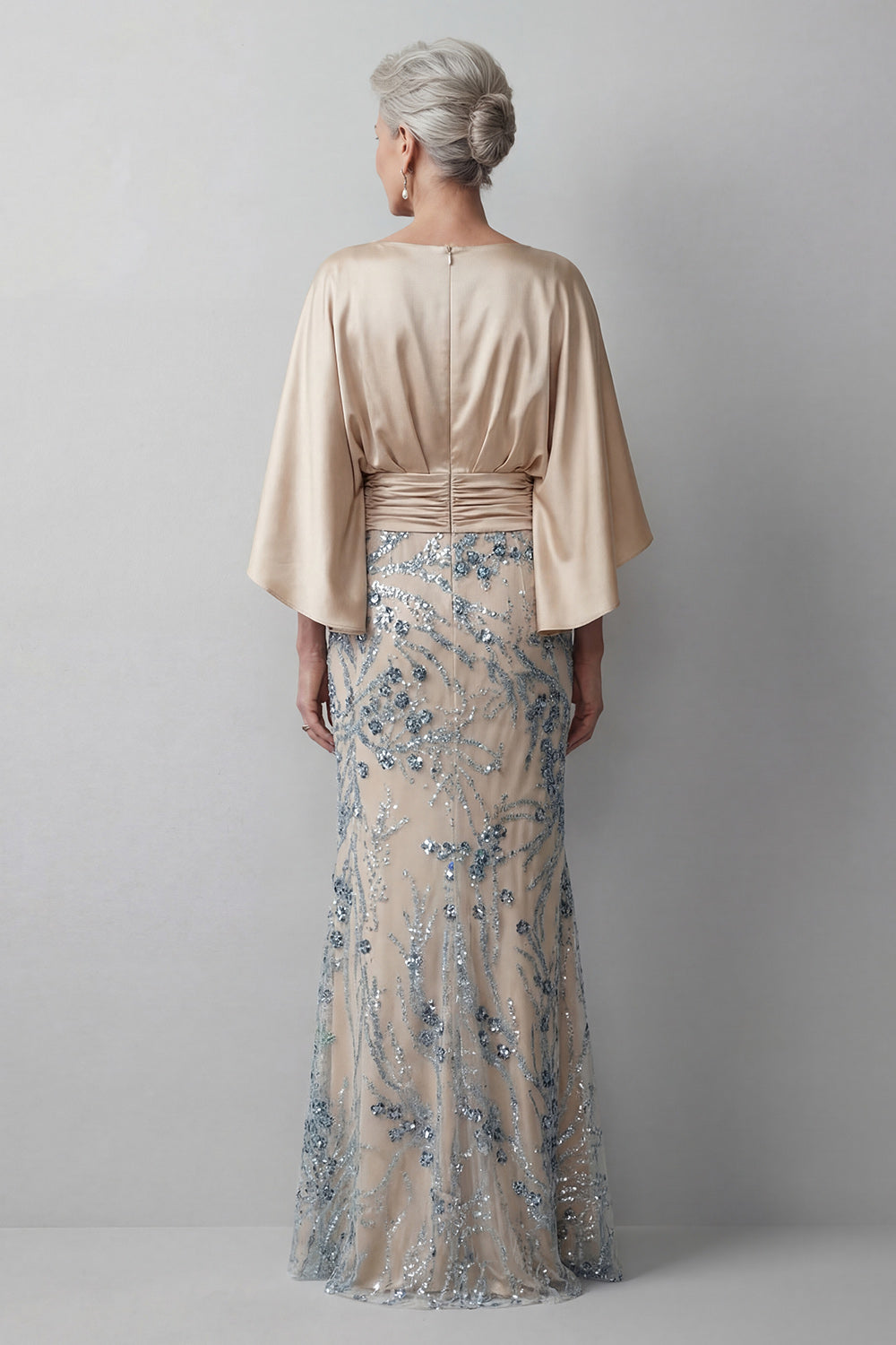 Sparkly Sequined Satin Sheath Round Neck Mother of the Bride Dress