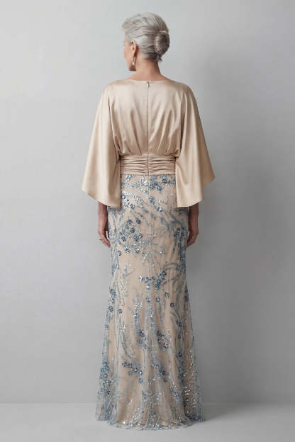 Sparkly Sequined Satin Sheath Round Neck Mother of the Bride Dress