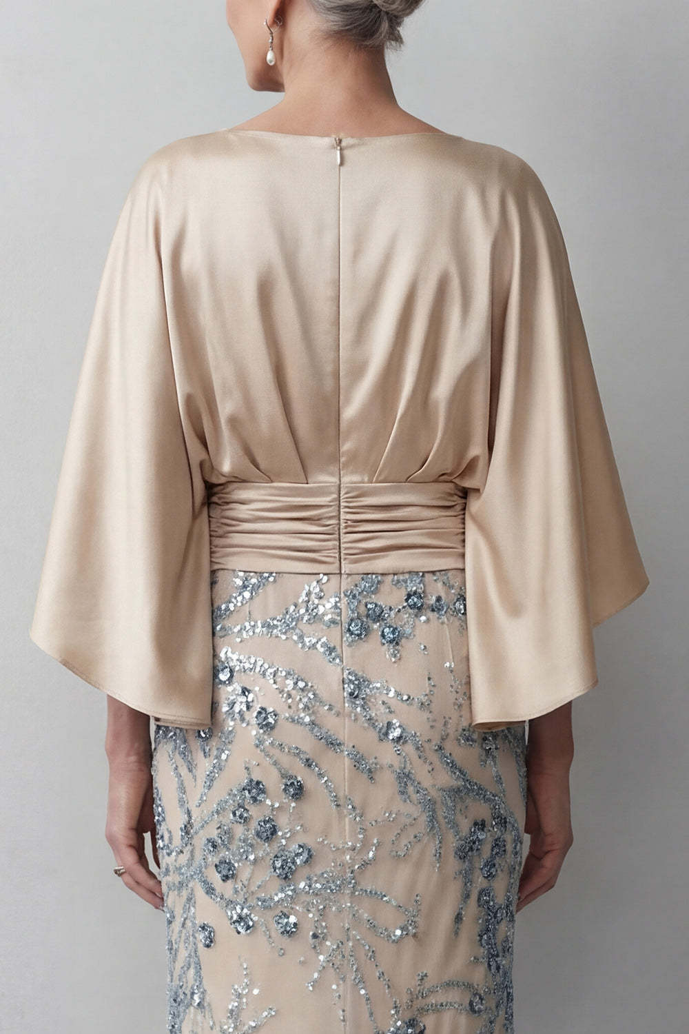 Sparkly Sequined Satin Sheath Round Neck Mother of the Bride Dress