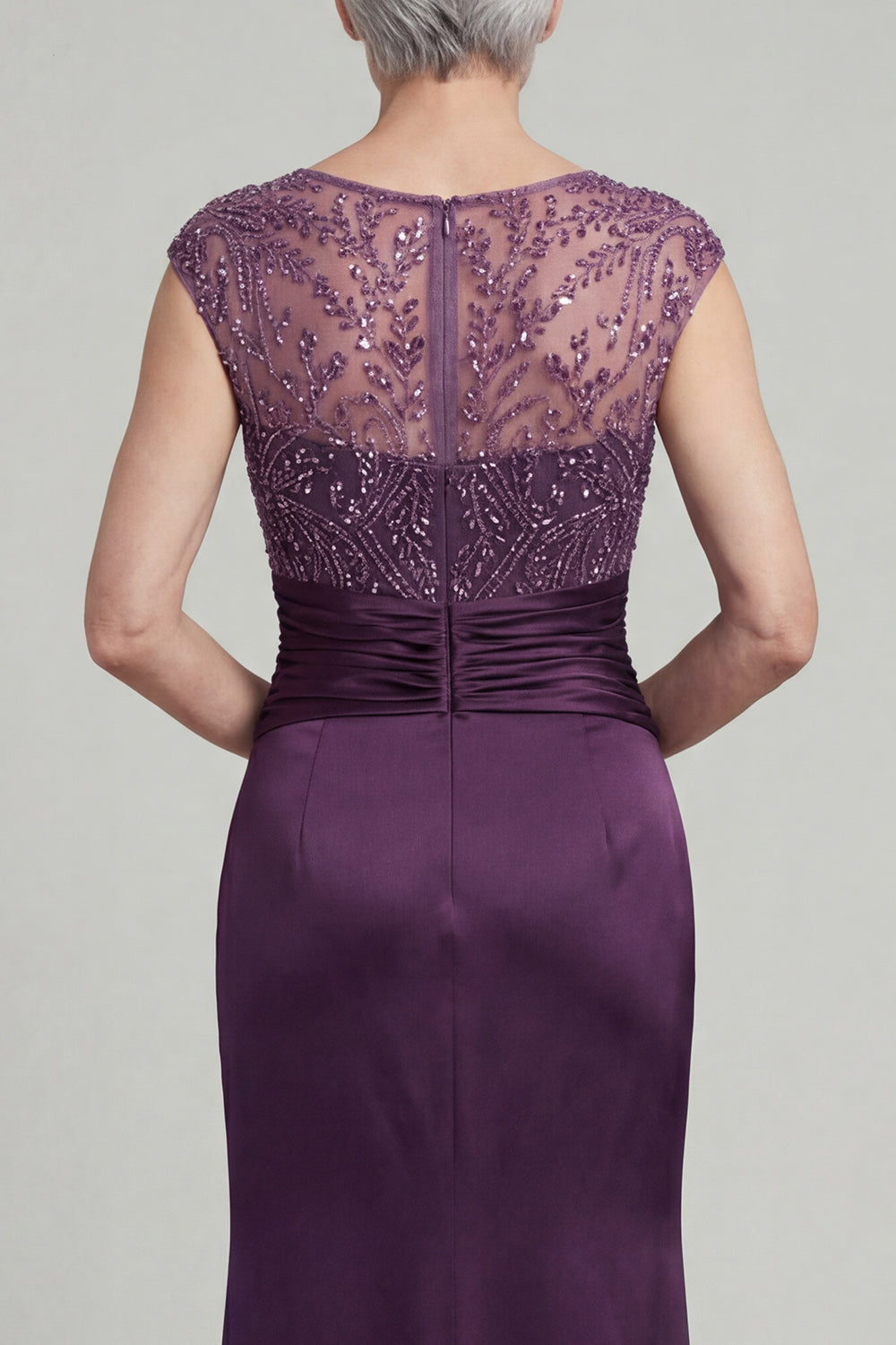 Dark Purple Sheath Floral Appliqued Sleeveless Long Mother of the Bride Dress