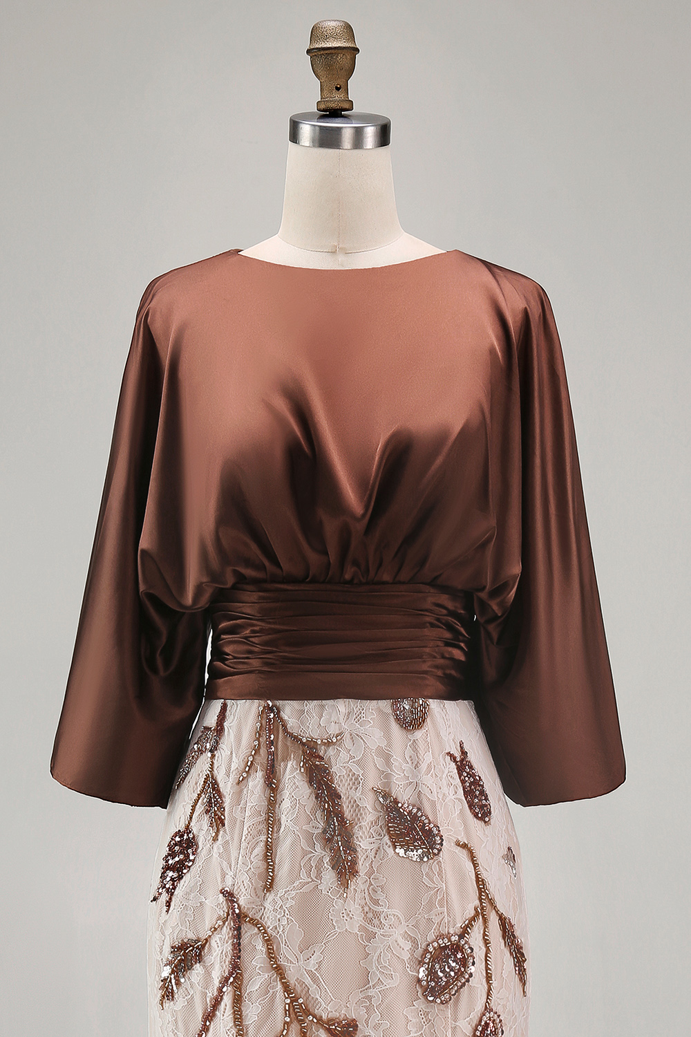 Coffee Floral Sheath Appliqued A Line Long Mother of the Bride Dress