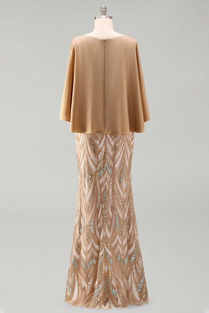 Beaded Sparkly Sheath Champagne Floral Long Mother of the Bride Dress