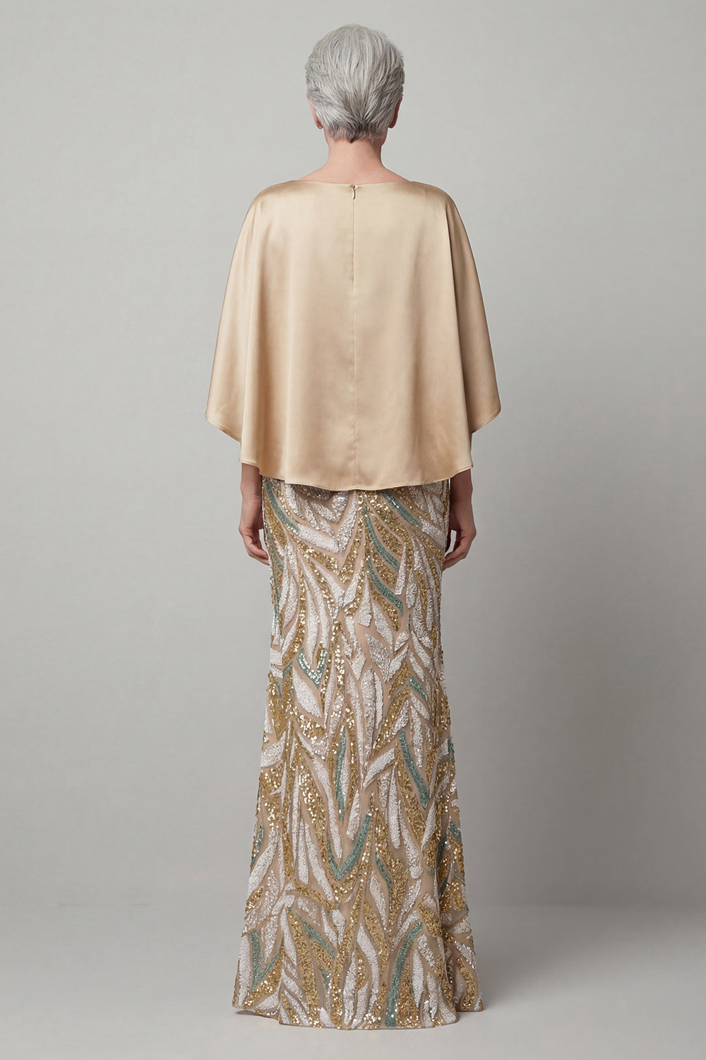 Beaded Sparkly Sheath Champagne Floral Long Mother of the Bride Dress