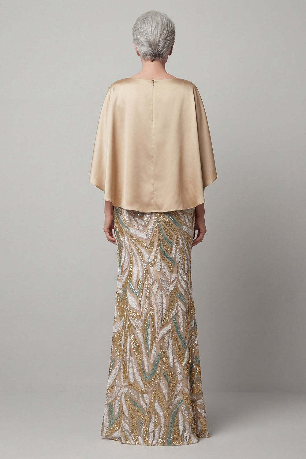 Beaded Sparkly Sheath Champagne Floral Long Mother of the Bride Dress