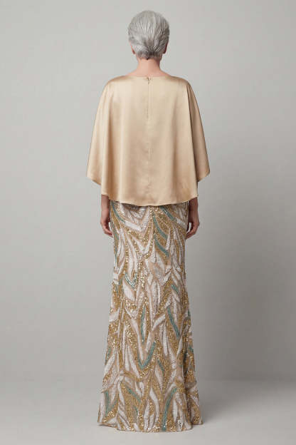 Beaded Sparkly Sheath Champagne Floral Long Mother of the Bride Dress