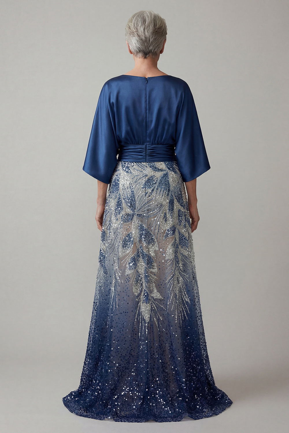 Sparkly Navy Sequined A Line Floral Long Mother of the Bride Dress