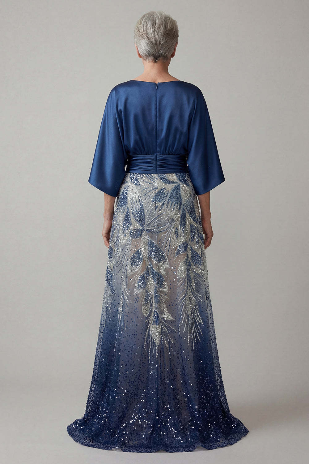 Sparkly Navy Sequined A Line Floral Long Mother of the Bride Dress
