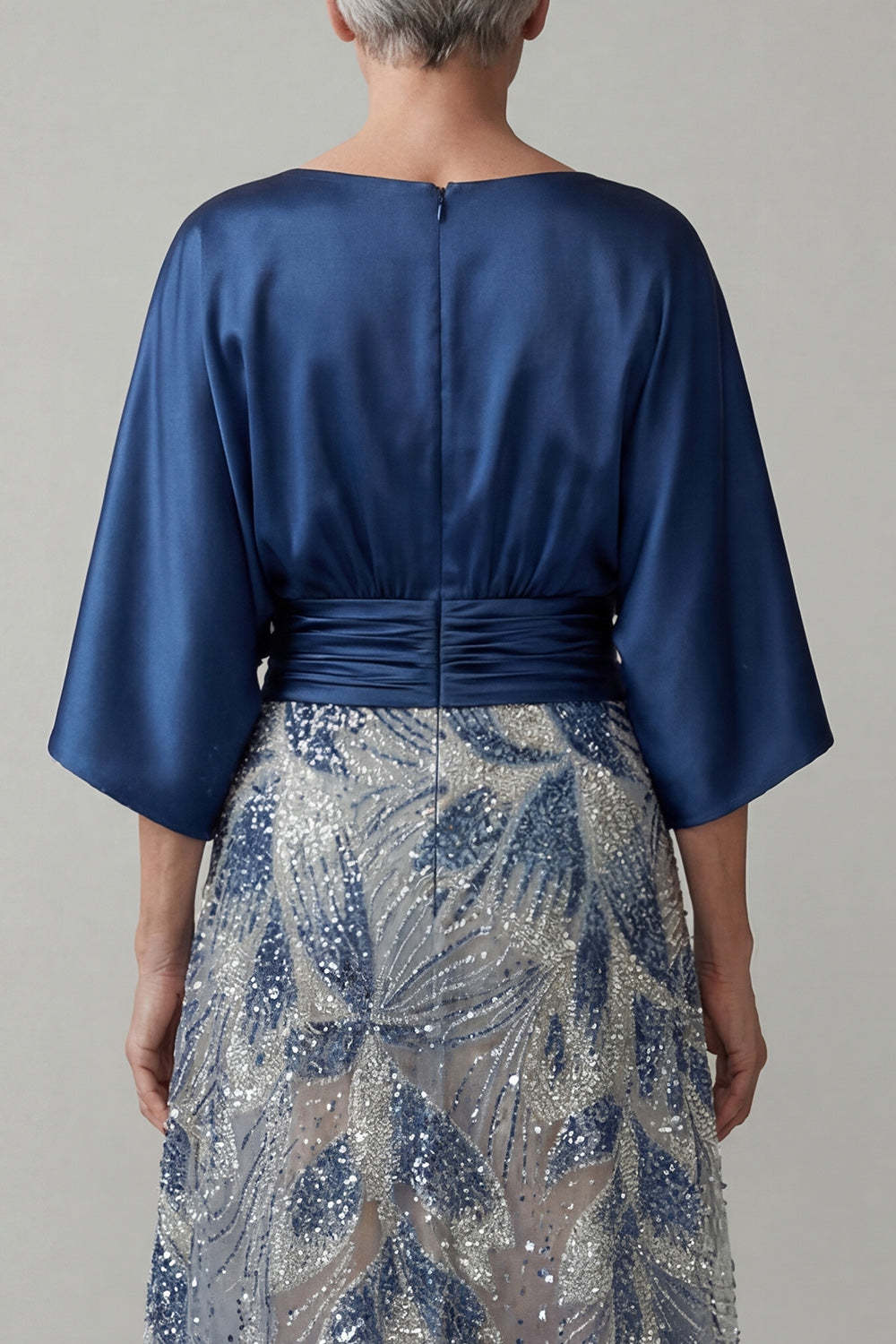 Sparkly Navy Sequined A Line Floral Long Mother of the Bride Dress