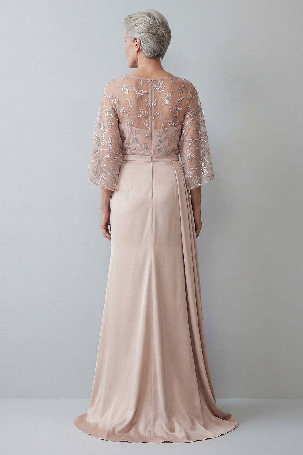 Blush Floral Mermaid Ruched Appliqued Long Mother of the Bride Dress