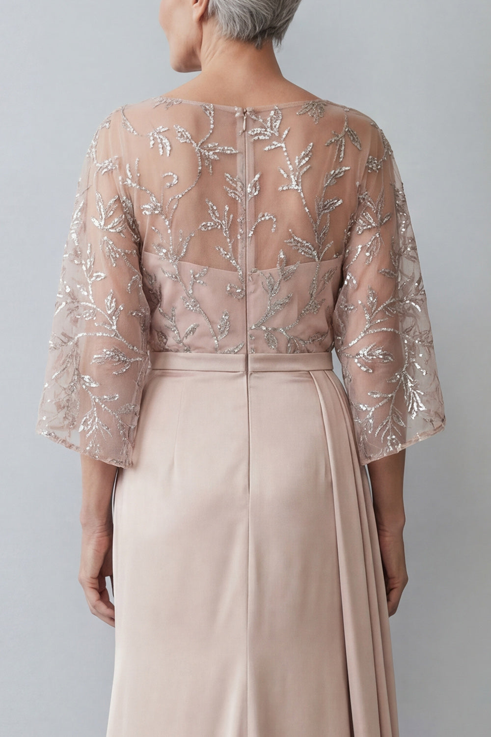 Blush Floral Mermaid Ruched Appliqued Long Mother of the Bride Dress