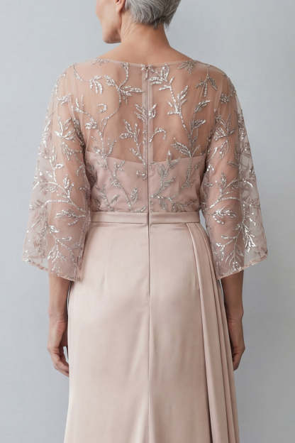 Blush Floral Mermaid Ruched Appliqued Long Mother of the Bride Dress