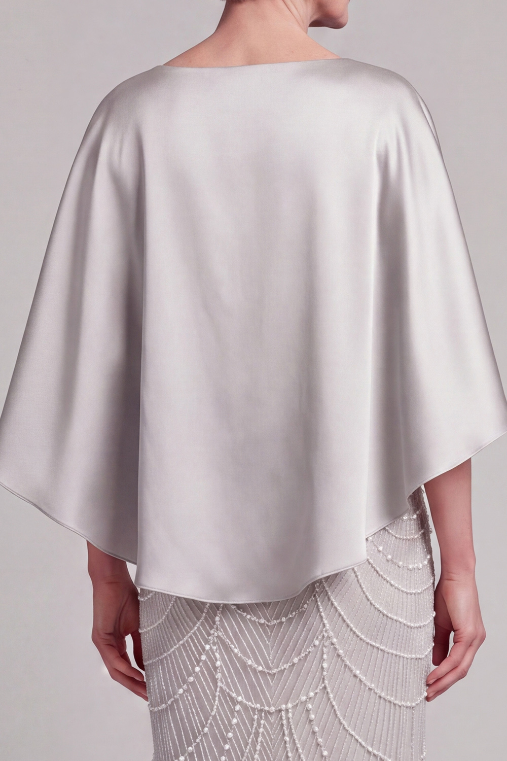 Sheath Champagne Appliqued Satin Round Neck Long Mother of the Bride Dress