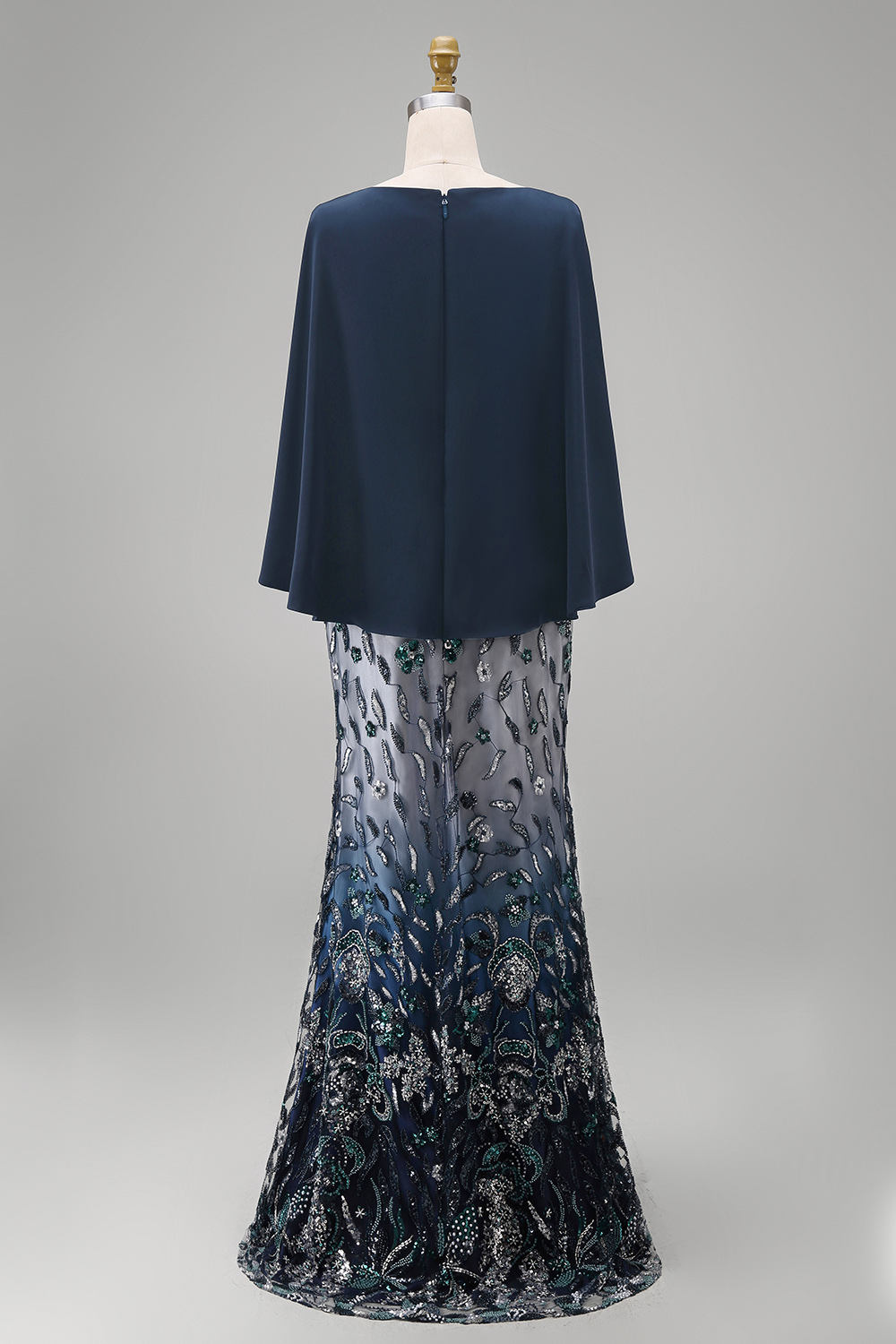 Sparkly Navy Floral Sheath Satin Long Mother of the Bride Dress