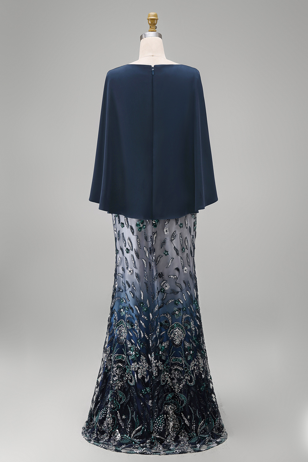 Sparkly Navy Floral Sheath Satin Long Mother of the Bride Dress