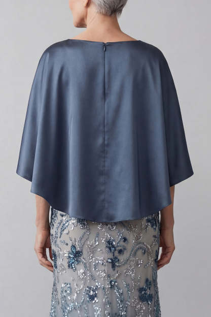 Sparkly Navy Floral Sheath Satin Long Mother of the Bride Dress