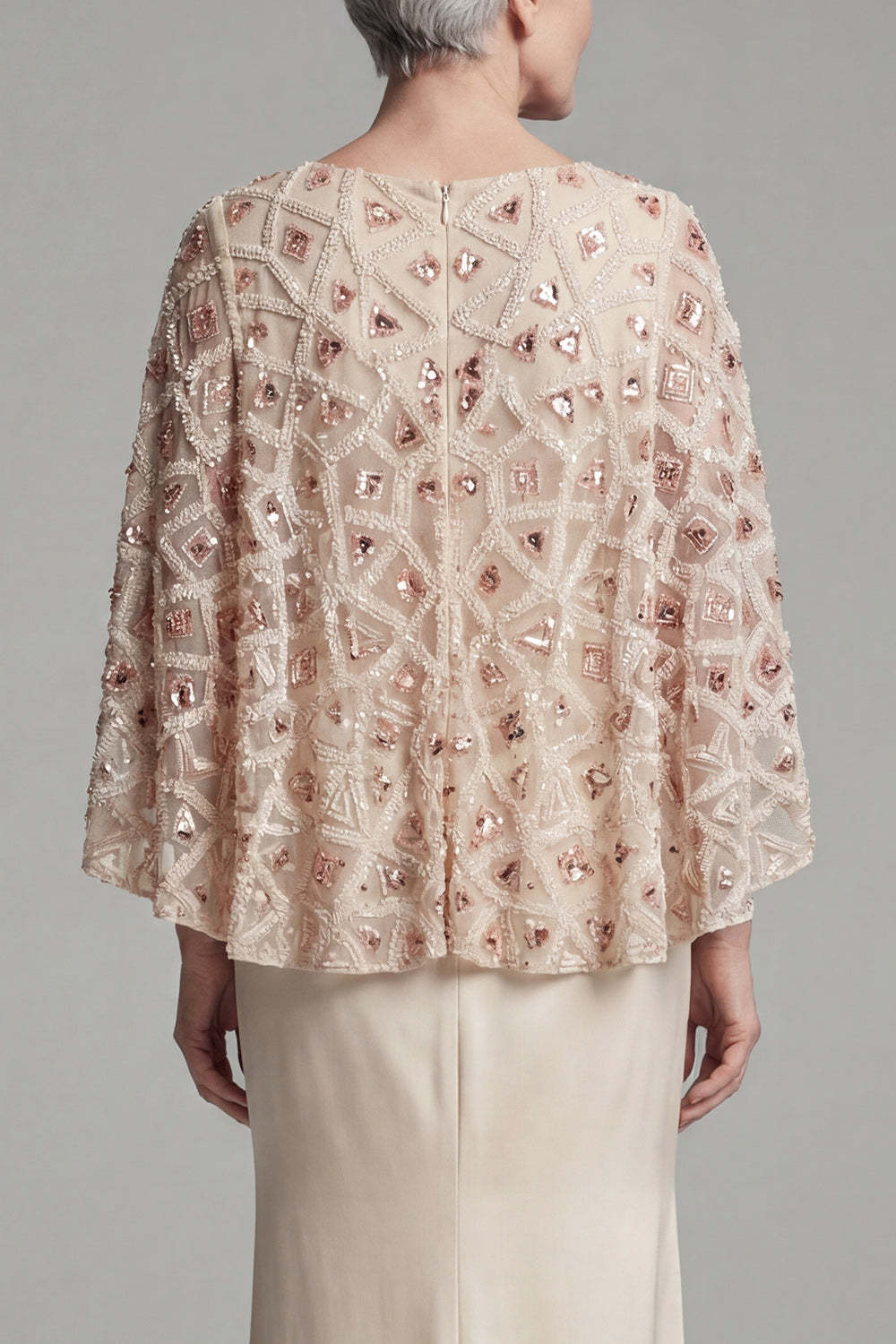 Beaded Ivory Sheath Appliqued Long Mother of the Bride Dress with Cape