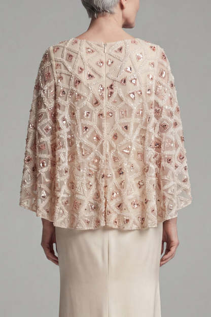 Beaded Ivory Sheath Appliqued Long Mother of the Bride Dress with Cape