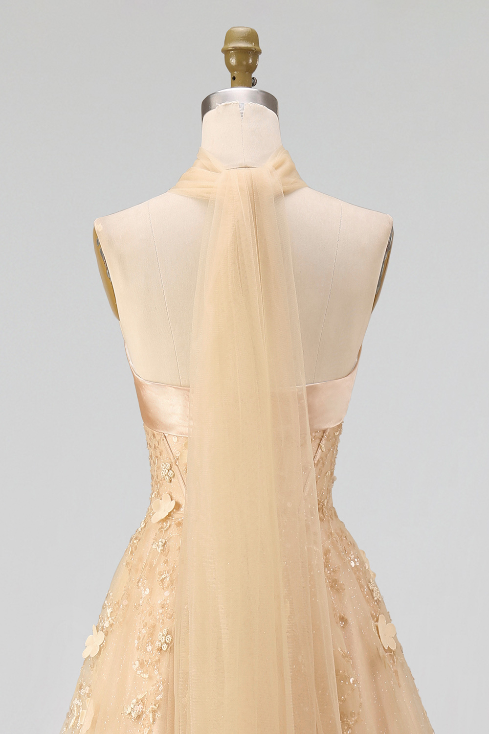 Corset Blush Floral Strapless A Line Long Prom Dress with Neck Scarf