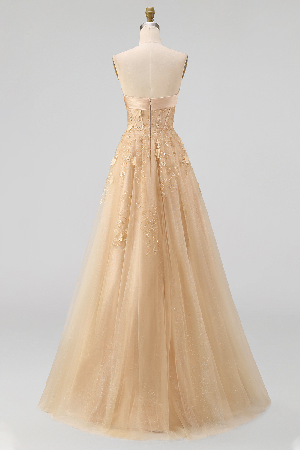 Corset Blush Floral Strapless A Line Long Prom Dress with Neck Scarf