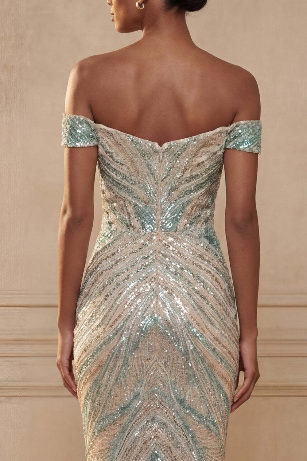 Sparkly Blue Mermaid Sequined Off the Shoulder Long Prom Dress