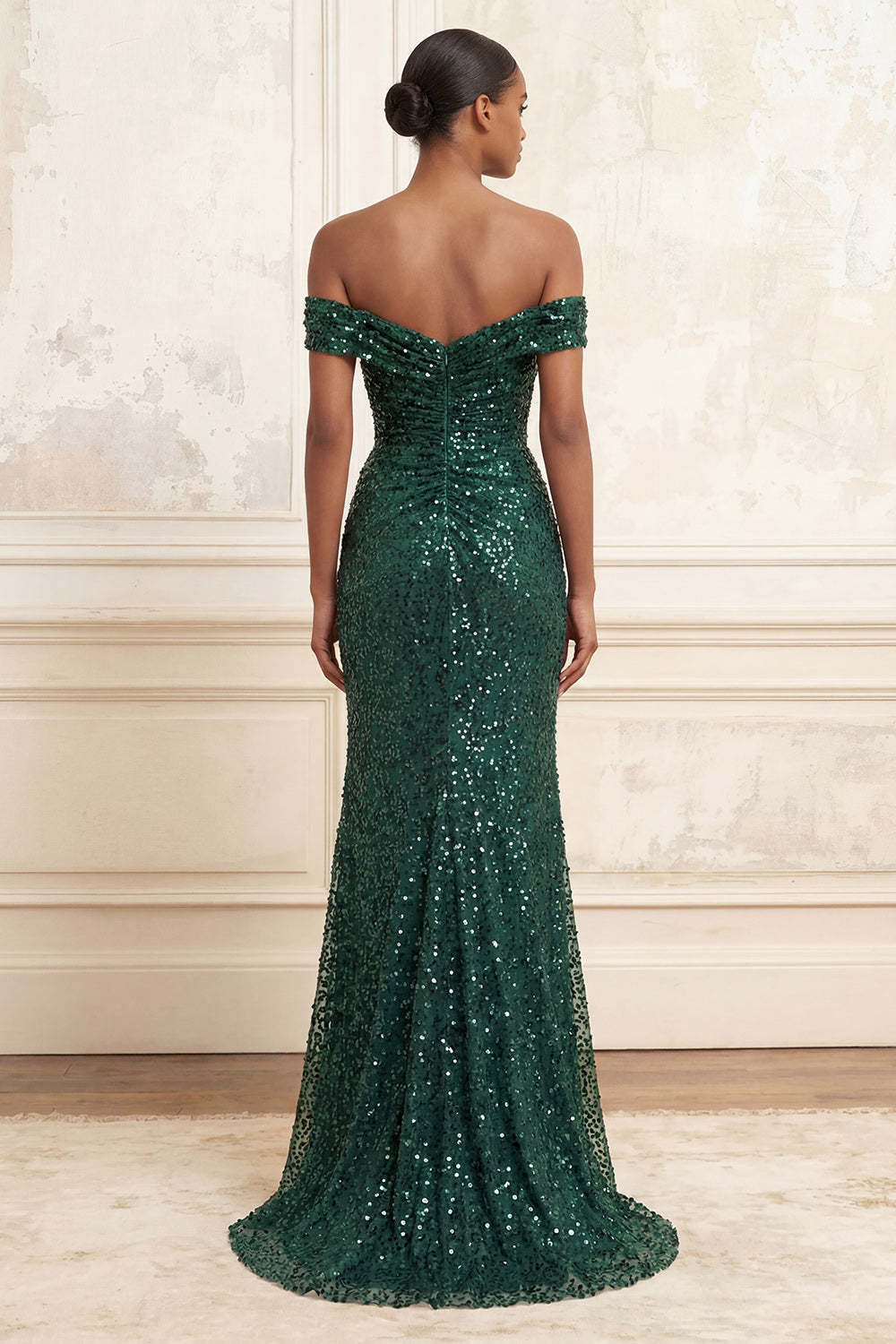 Sparkly Dark Green Mermaid Sequined Long Prom Dress with Slit