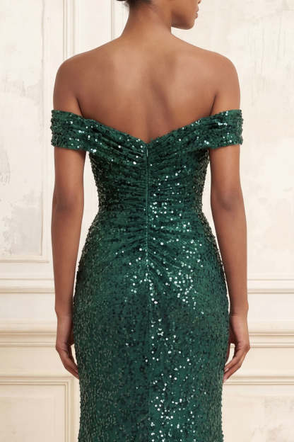 Sparkly Dark Green Mermaid Sequined Long Prom Dress with Slit