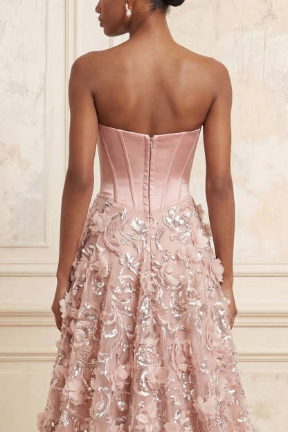 Corset Floral A Line Blush Appliqued Blush Long Prom Dress