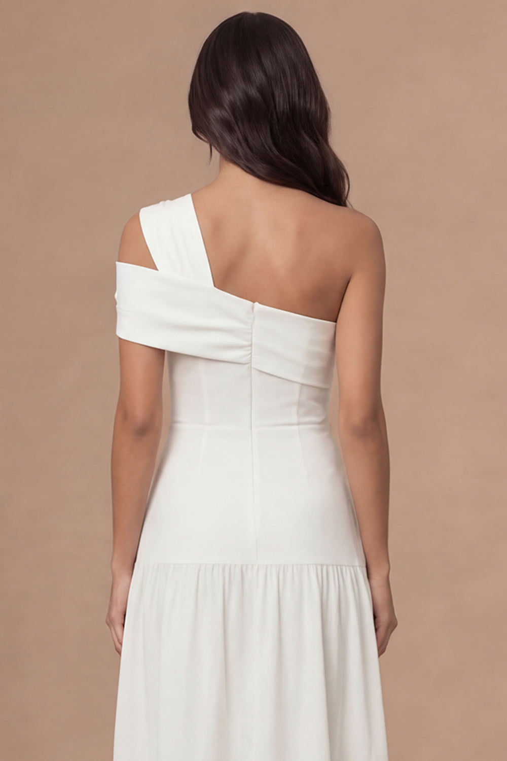 White One Shoulder Chiffon A Line Long Wedding Reception Dress