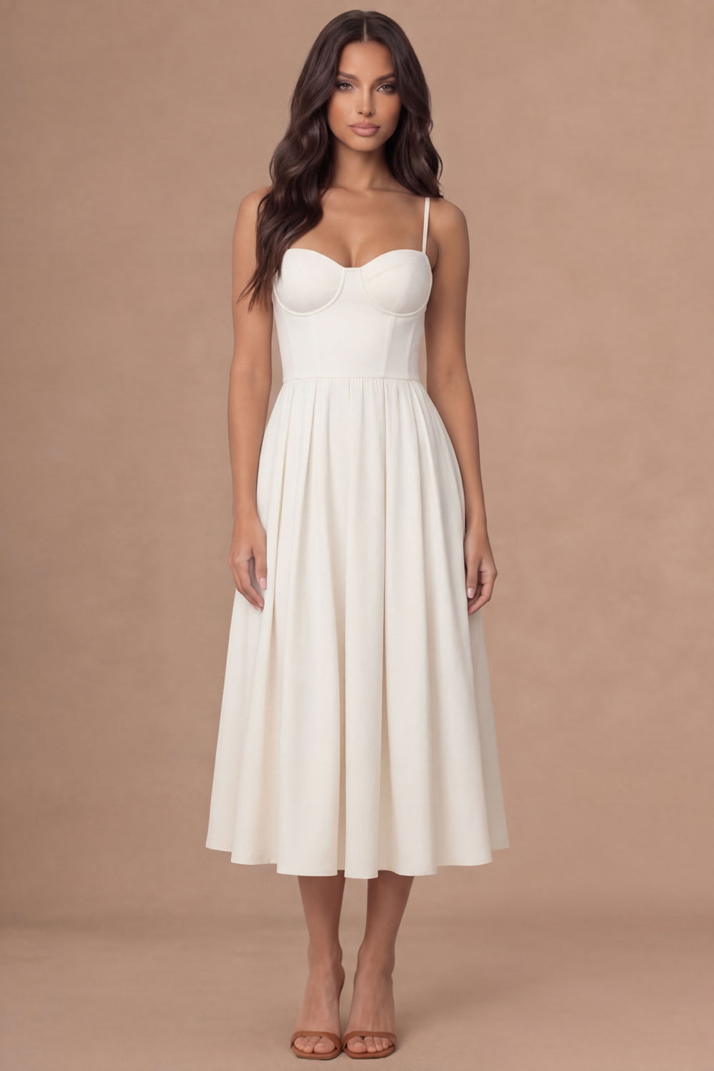 White Spaghetti Straps Corset A Line Long Wedding Reception Dress