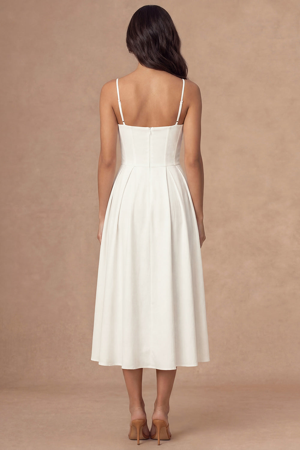 White Spaghetti Straps Corset A Line Long Wedding Reception Dress