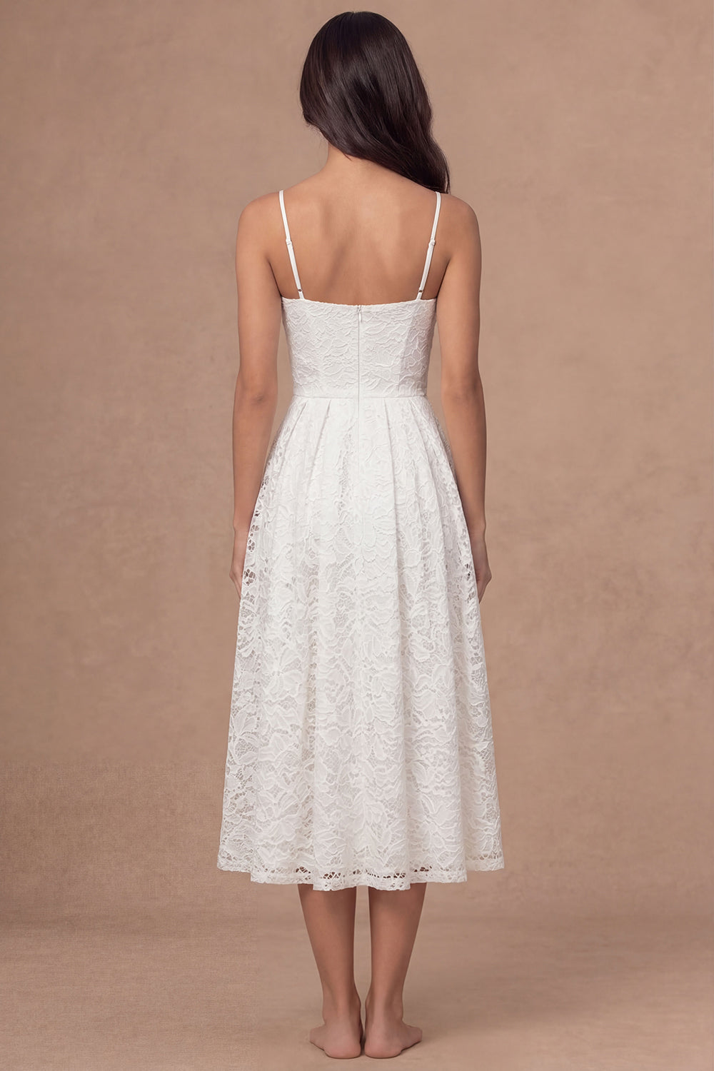 White Lace Corset Spaghetti Straps A Line Midi Engagement Dress