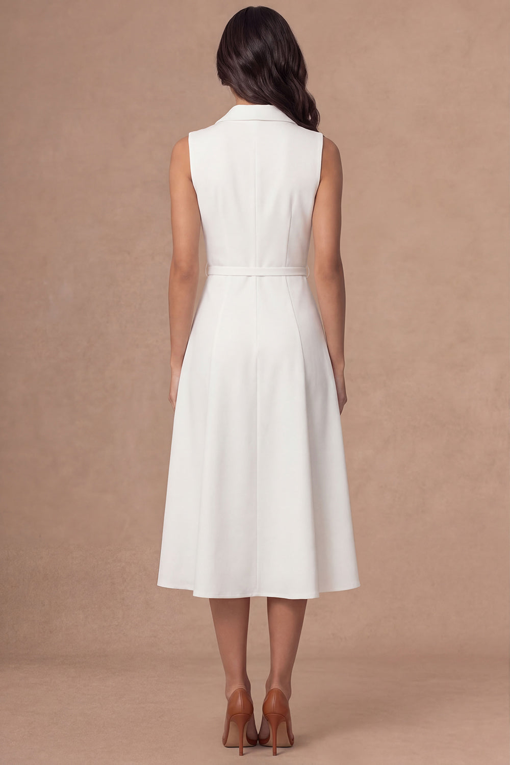 White Shawl Lapel A Line Sleeveless Midi Engagement Dress