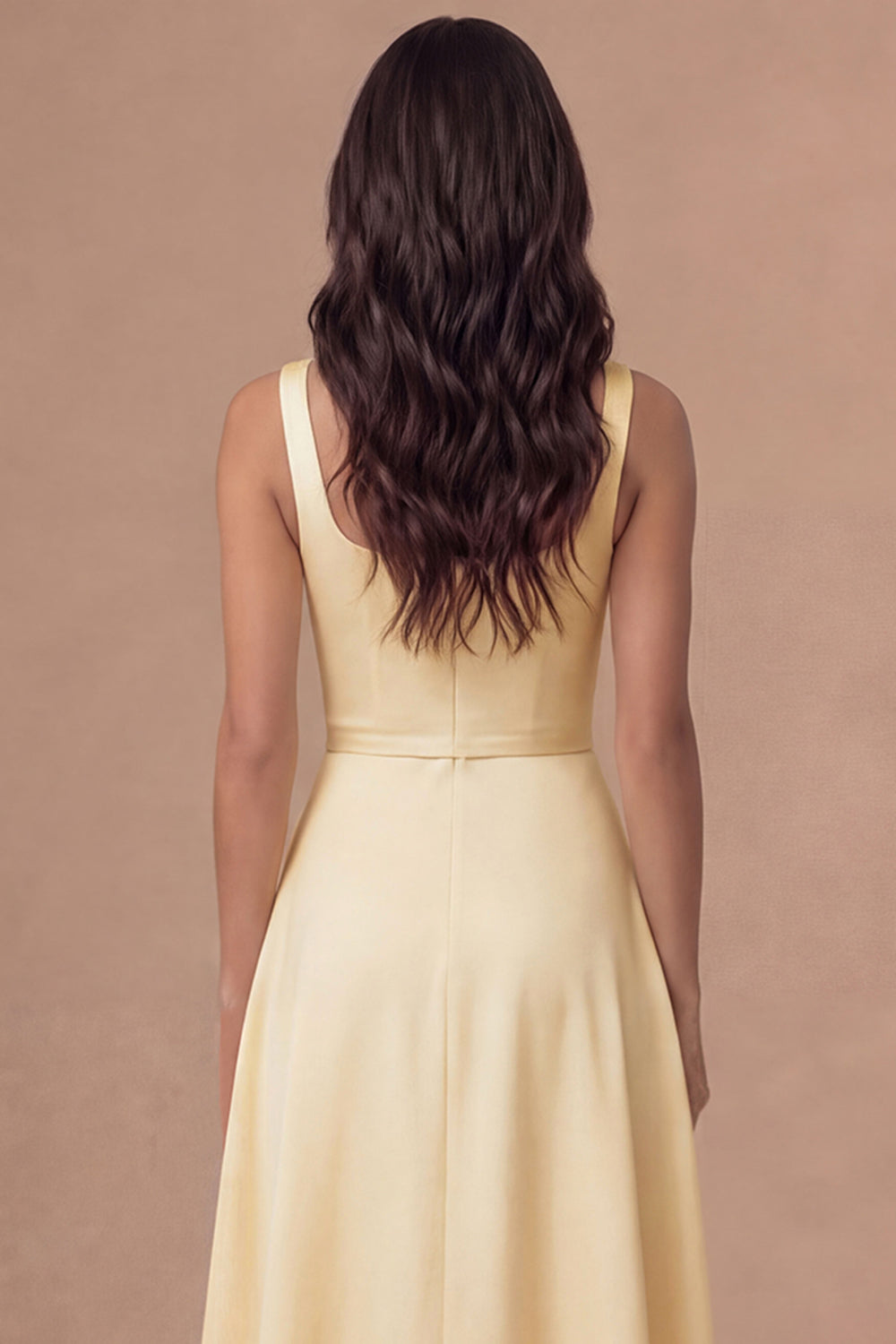 White A Line Thick Straps Satin Sleeveless Midi Engagement Dress