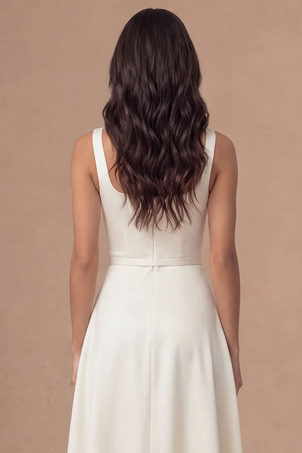 White A Line Thick Straps Satin Sleeveless Midi Engagement Dress