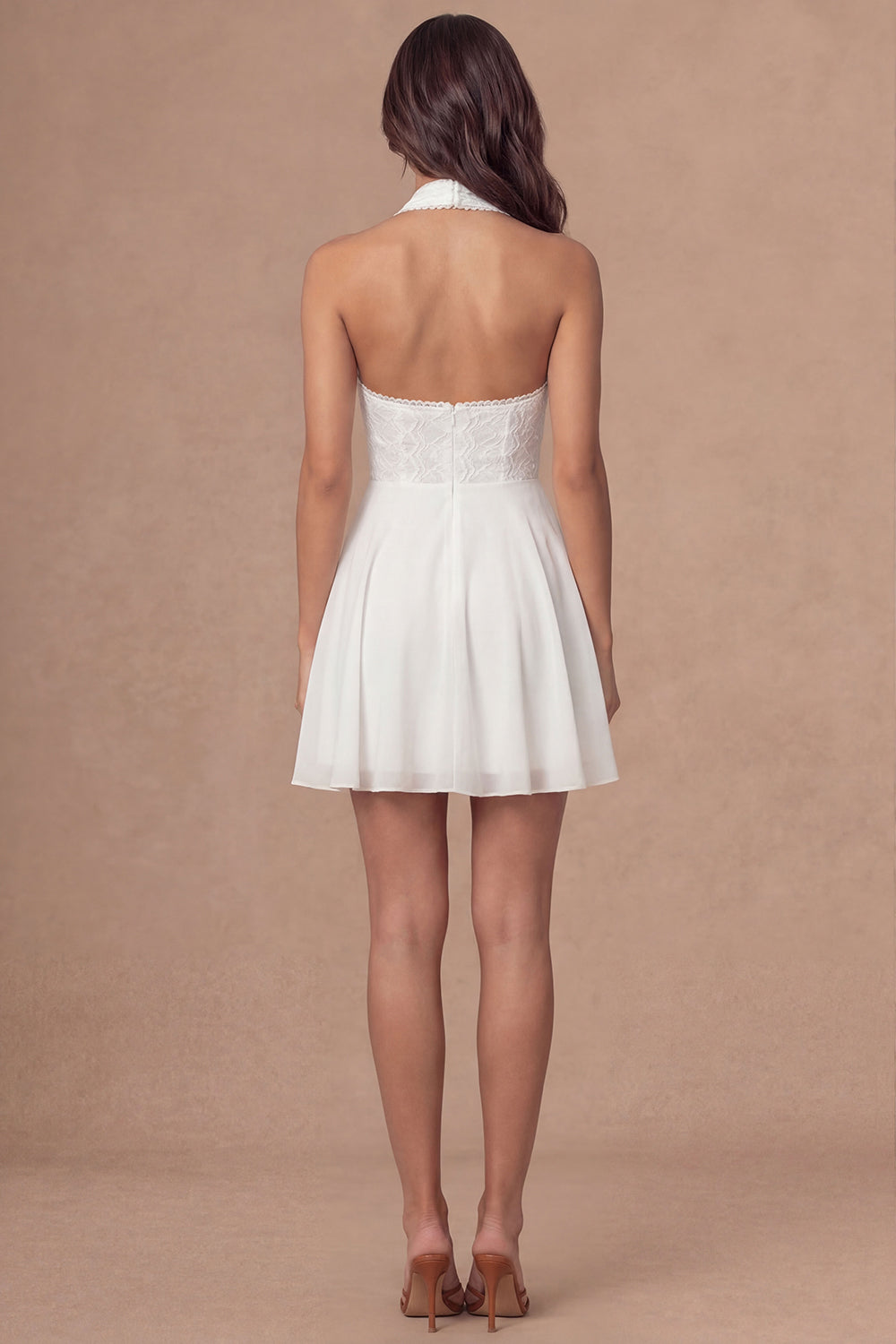White Halter Neck Appliqued A Line Short Bridal Shower Dress