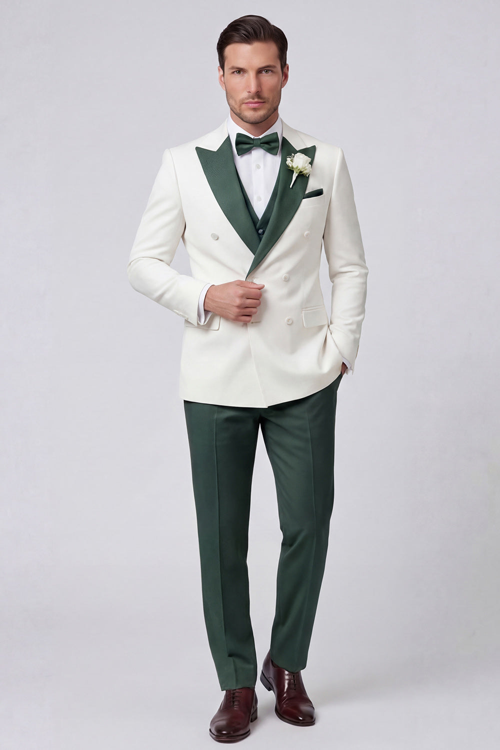 3 Piece Black Double Breasted Peak Lapel Men's Prom Suits with Pockets