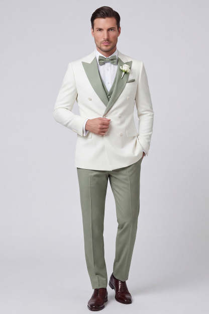 3 Piece Black Double Breasted Peak Lapel Men's Prom Suits with Pockets