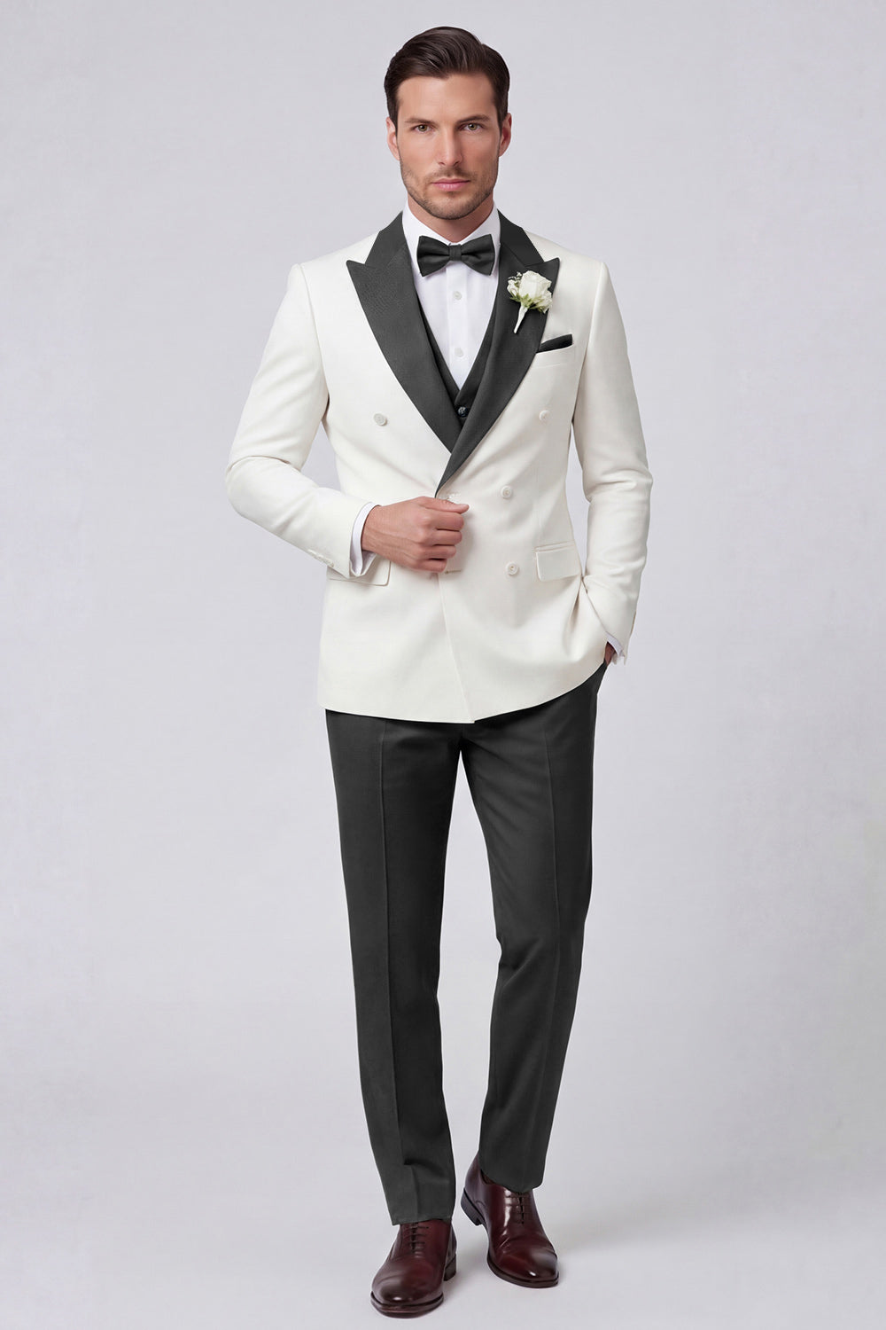 Double Breasted Black Peak Lapel Men's Prom Suits