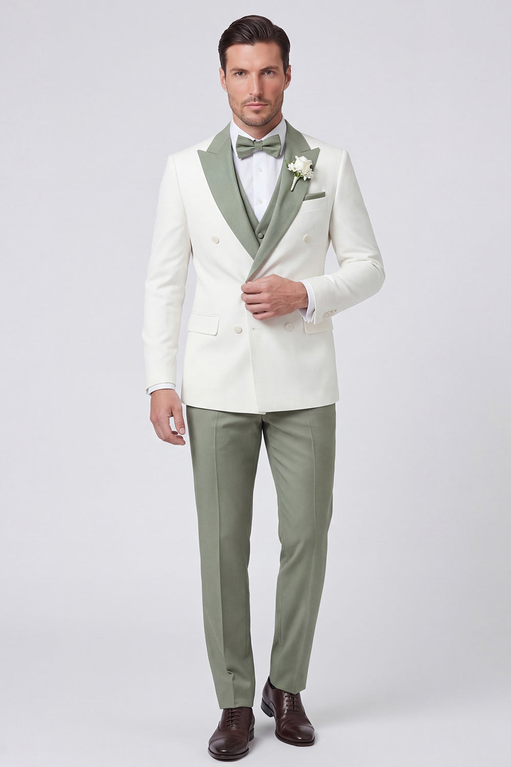 Leely Men Black Men's Prom Suits Double Breasted Peak Lapel Men's Wedding Suits