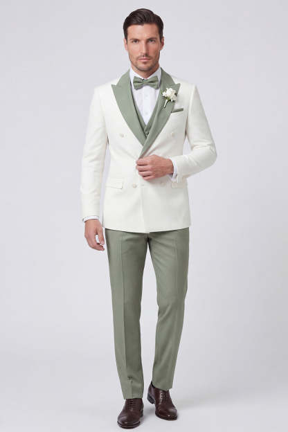 Leely Men Black Men's Prom Suits Double Breasted Peak Lapel Men's Wedding Suits