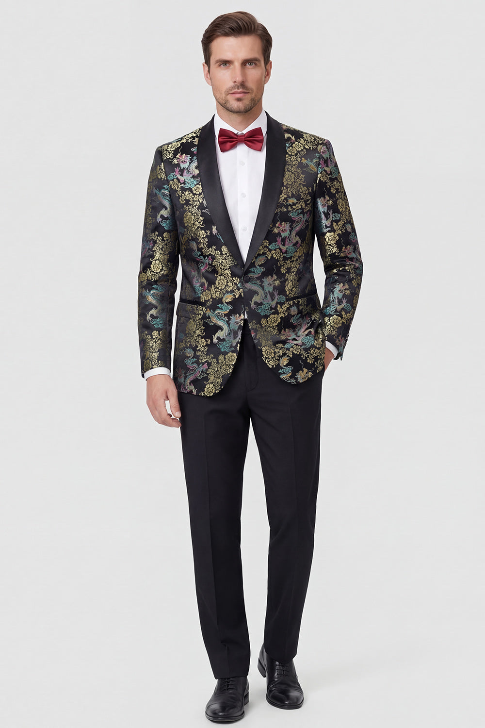 2-piece One Button Shawl Lapel Jacquard Black Men's Prom Suits
